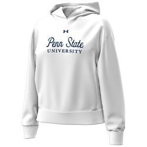 women's white hooded Under Armour sweatshirt with embroidered Penn State University